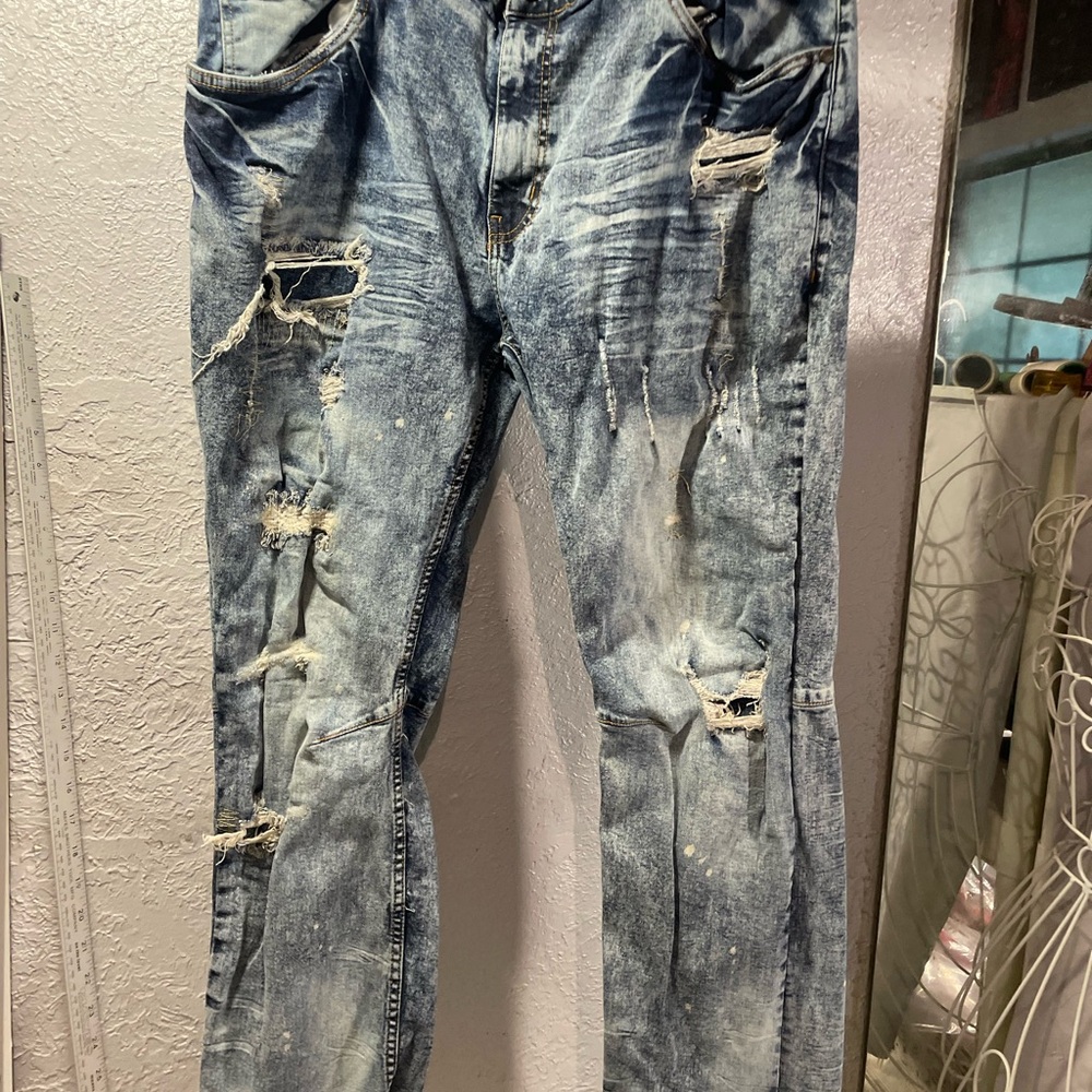 Relaxed Fit Distressed Blue Men's Jeans
